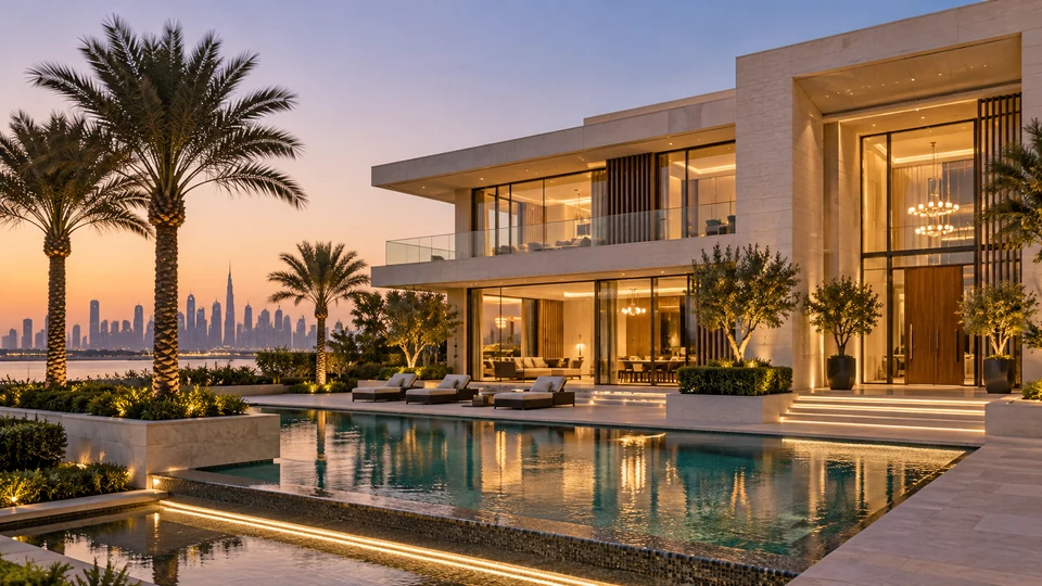 Illustrative Dubai villa at dusk